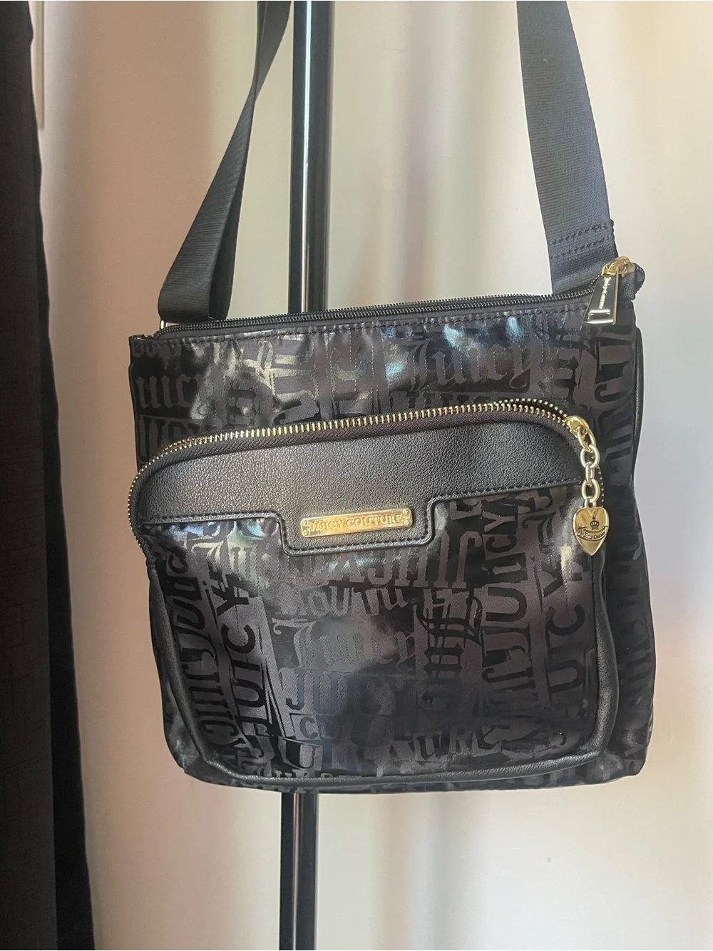 Juicy Couture Black Logo Nylon Crossbody with Gold Hardware - Picture 1 of 6